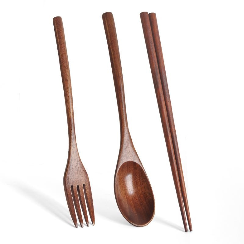 Wooden Cutlery + Chopsticks Dinner Set