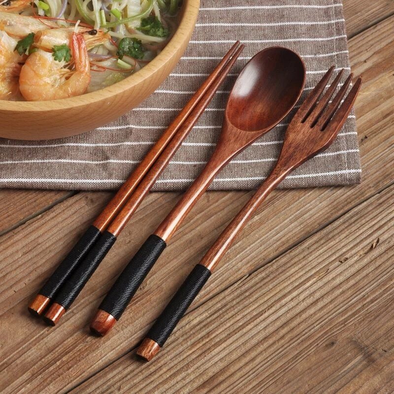 Wooden Cutlery + Chopsticks Dinner Set
