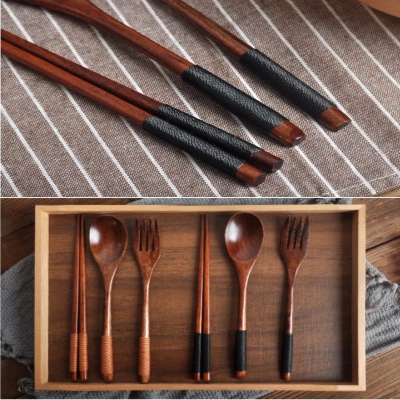 Wooden Cutlery + Chopsticks Dinner Set